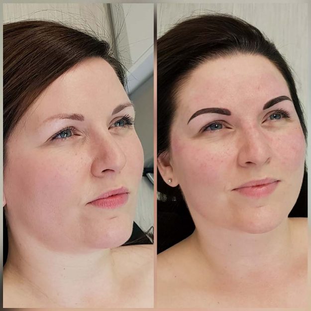 Powder brow slight ombre fade when these heal at the front